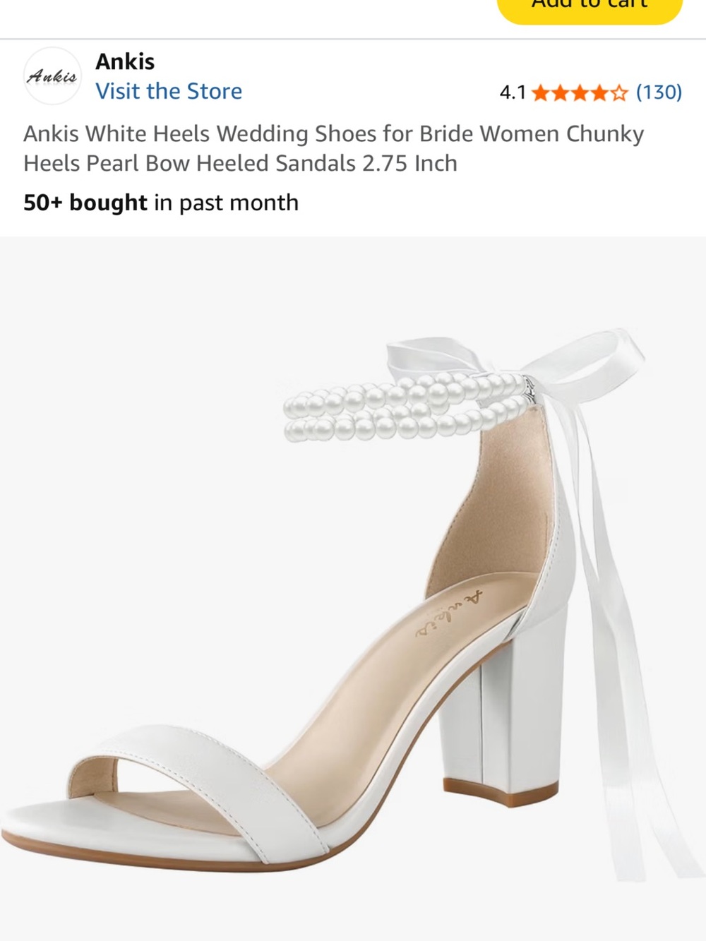 Ankis White Pearl Bow Block Heel Sandals